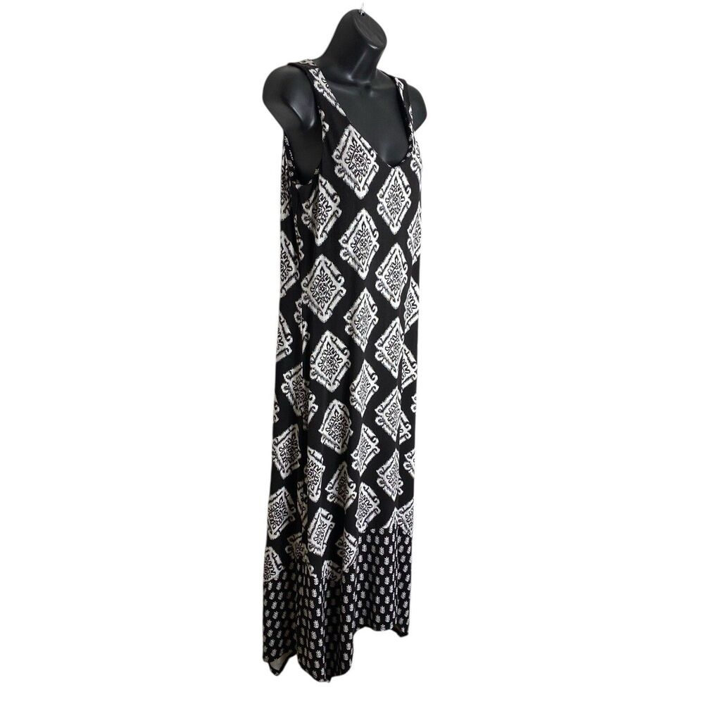 Tommy Bahama Midi Dress Womens Small Black Handkerchief Hem Tropical Sleeveless - Picture 4 of 13